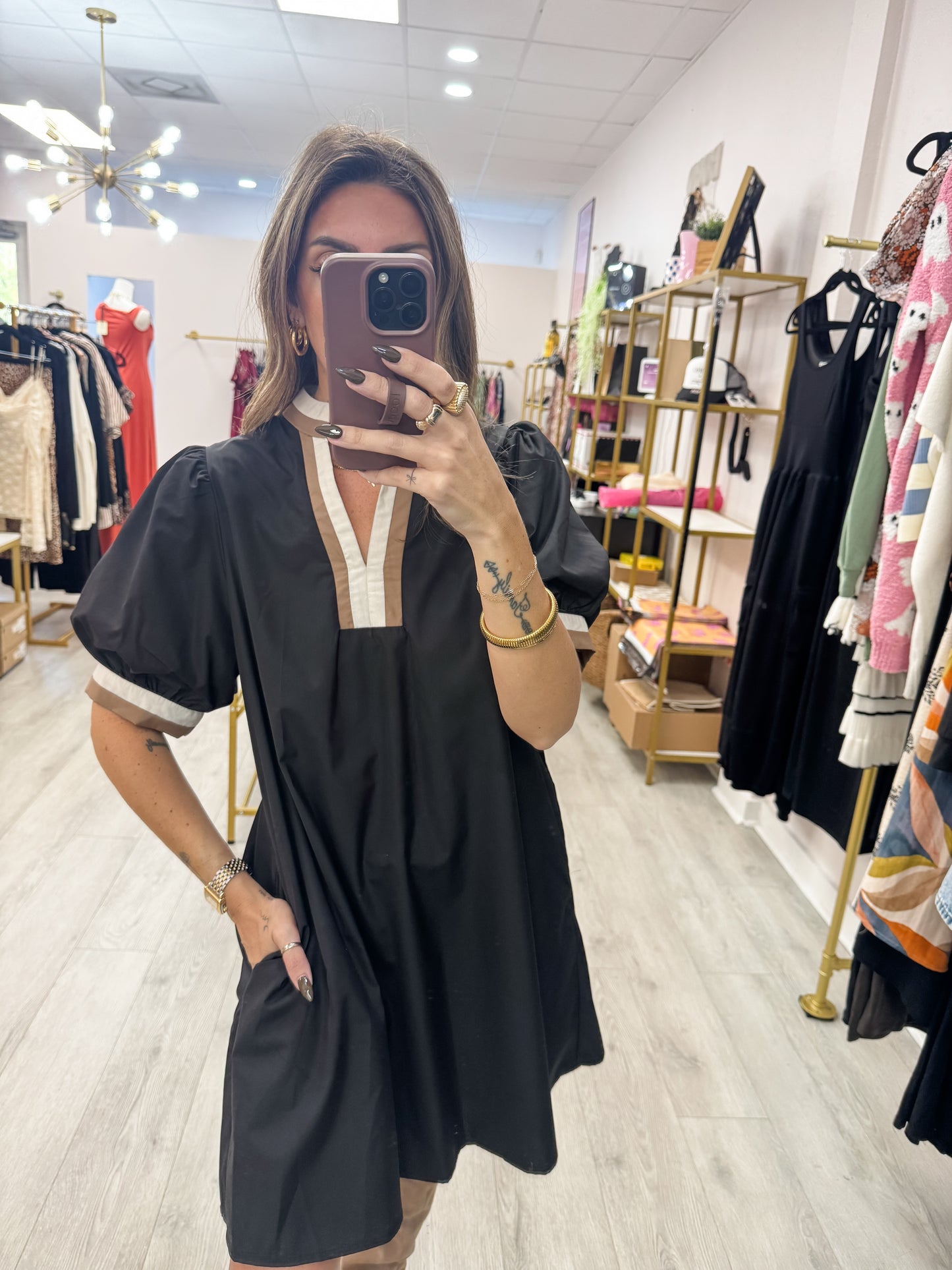 Black Contrast Collar Dress