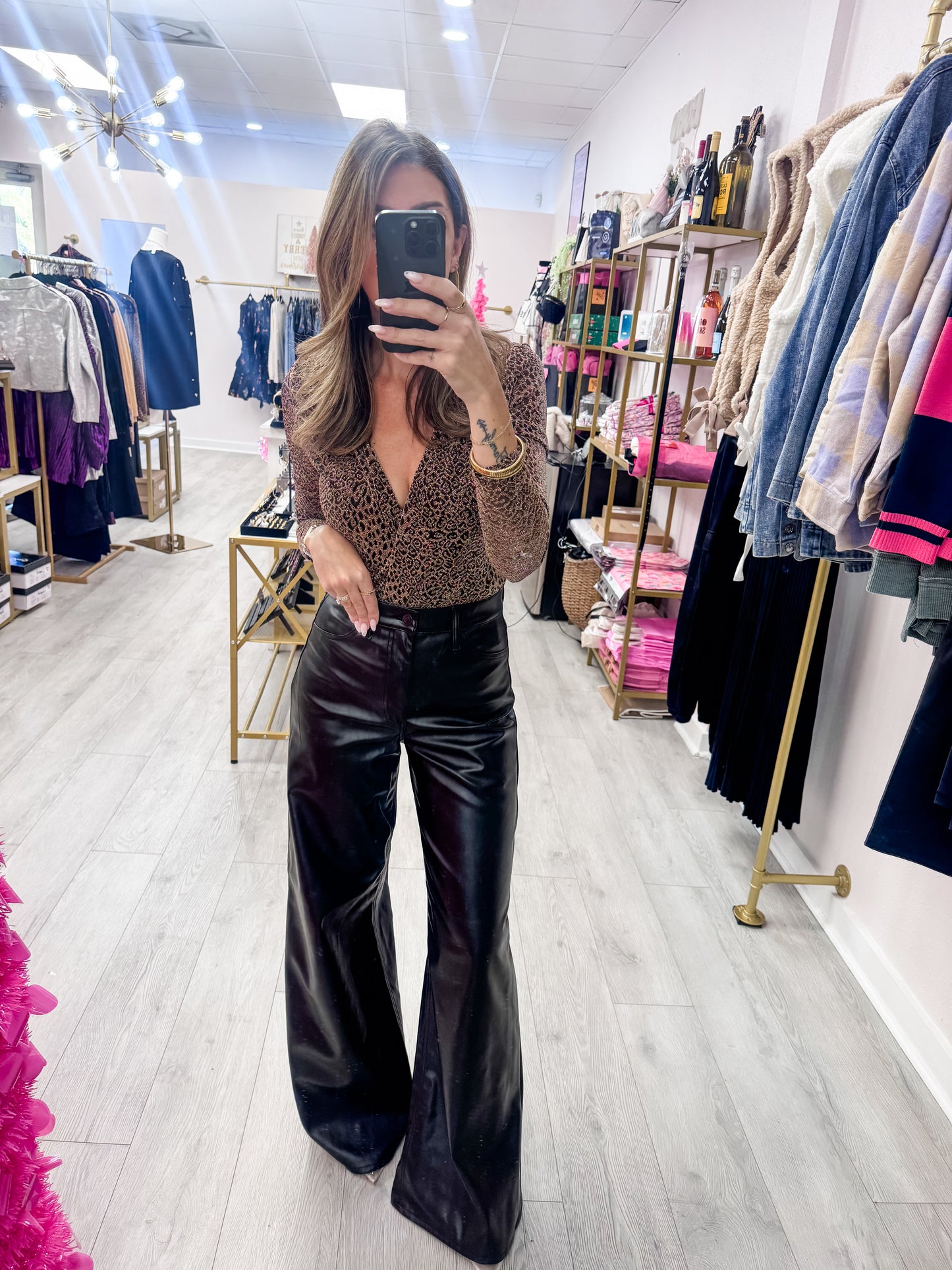 The Black Leather Wide Leg Cello Pants