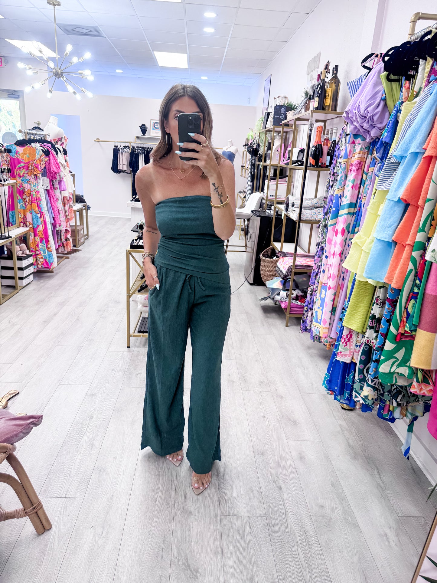 Teal Textured Asymmetrical Top