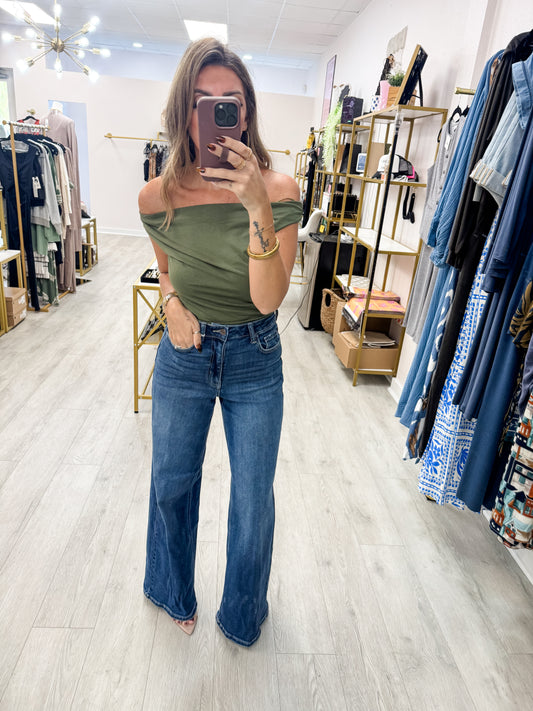 Cello Dark Wash Wide Leg 5 Way Stretch Denim