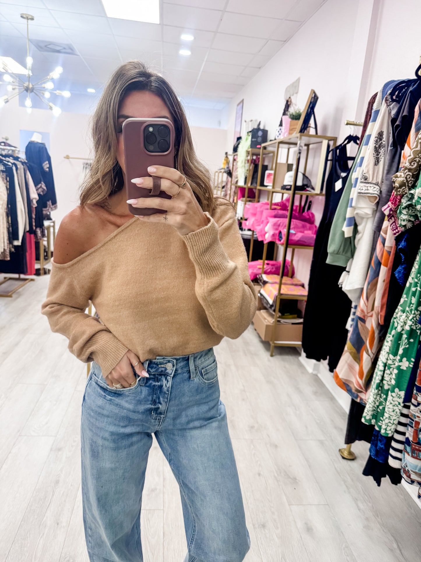Tan Asymmetrical Sweater Top