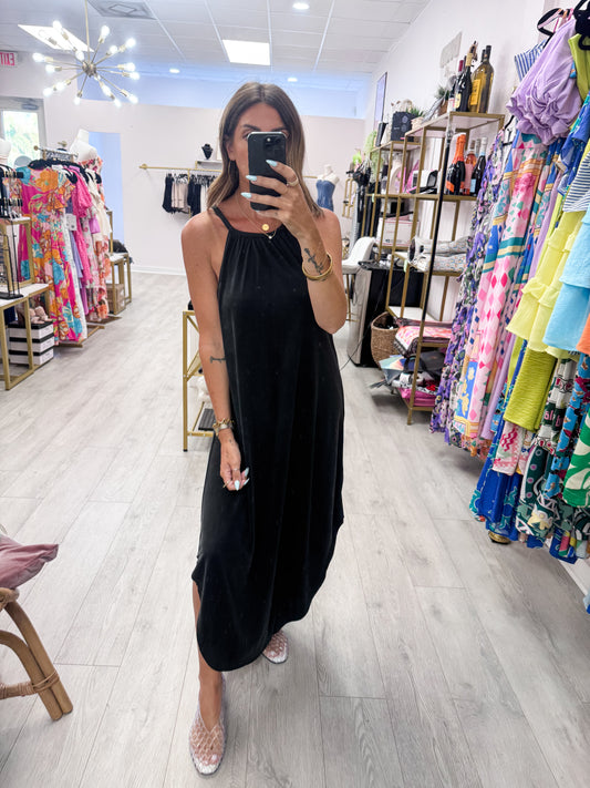 Black Asymmetrical Midi Dress