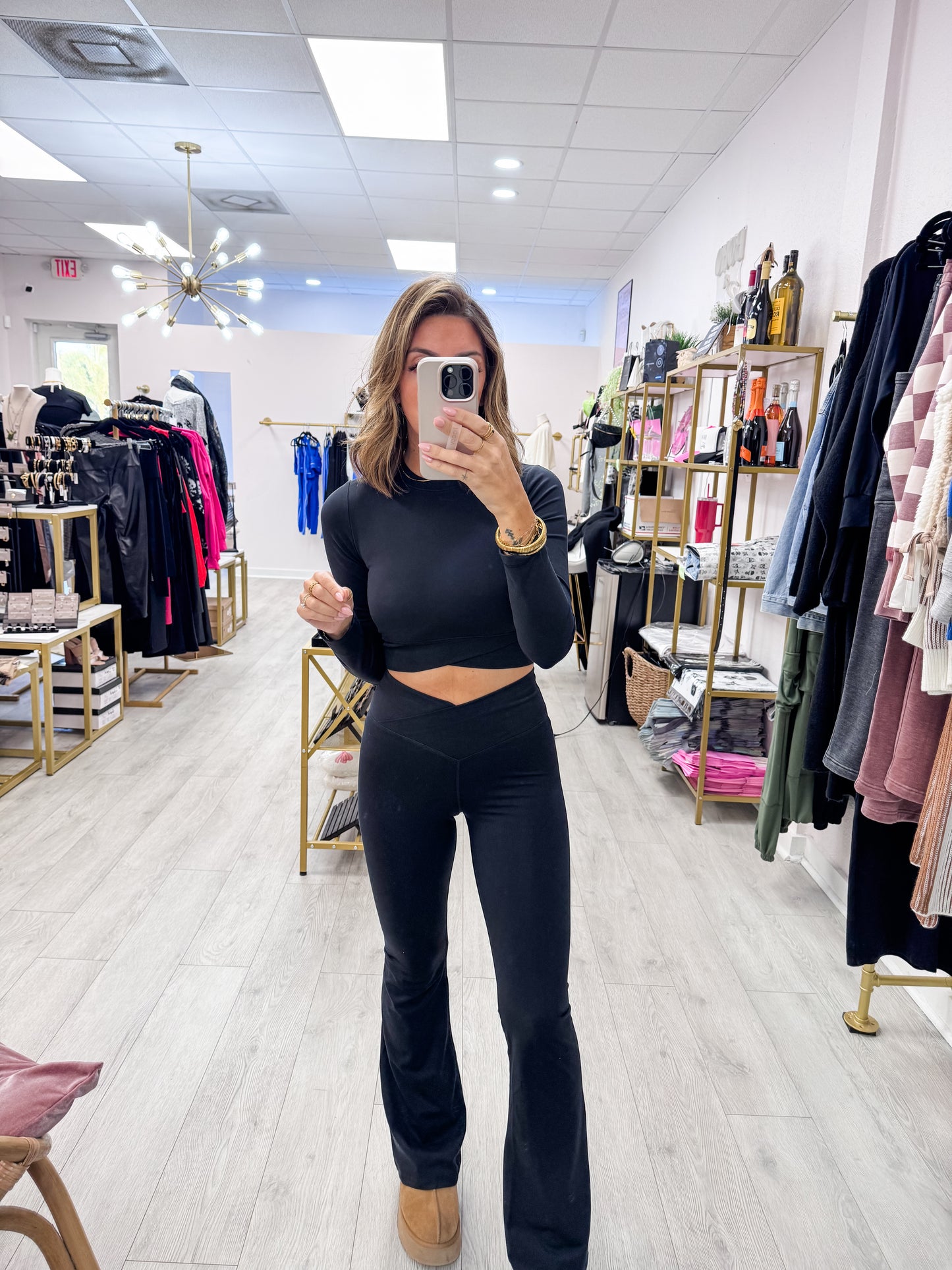 Black Venice Crossover Waist Yoga Pants
