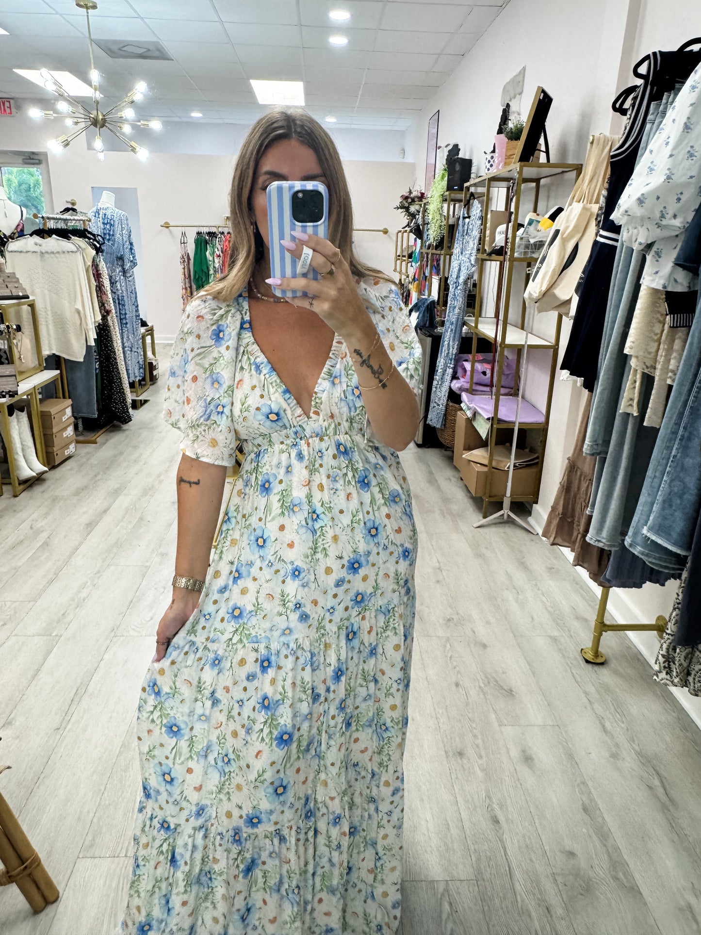 Floral V Neck Maxi Dress