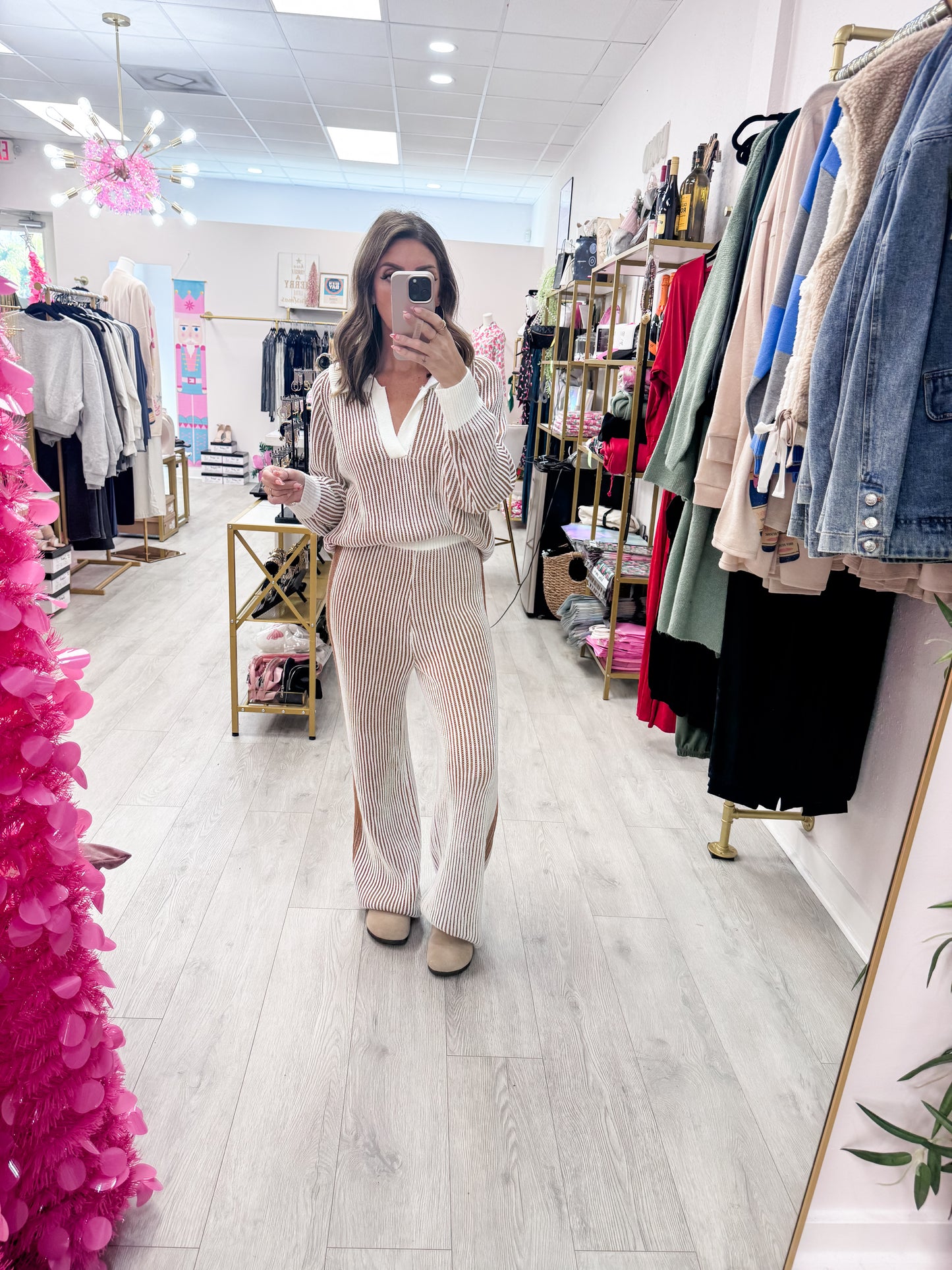 Two Tone Ribbed Sweater & Pants SET