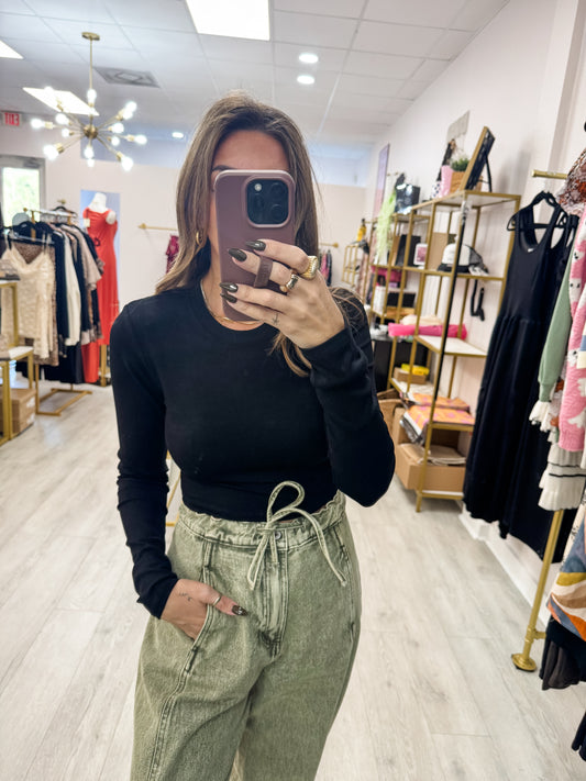 Long Sleeve Black Essential Ribbed Top