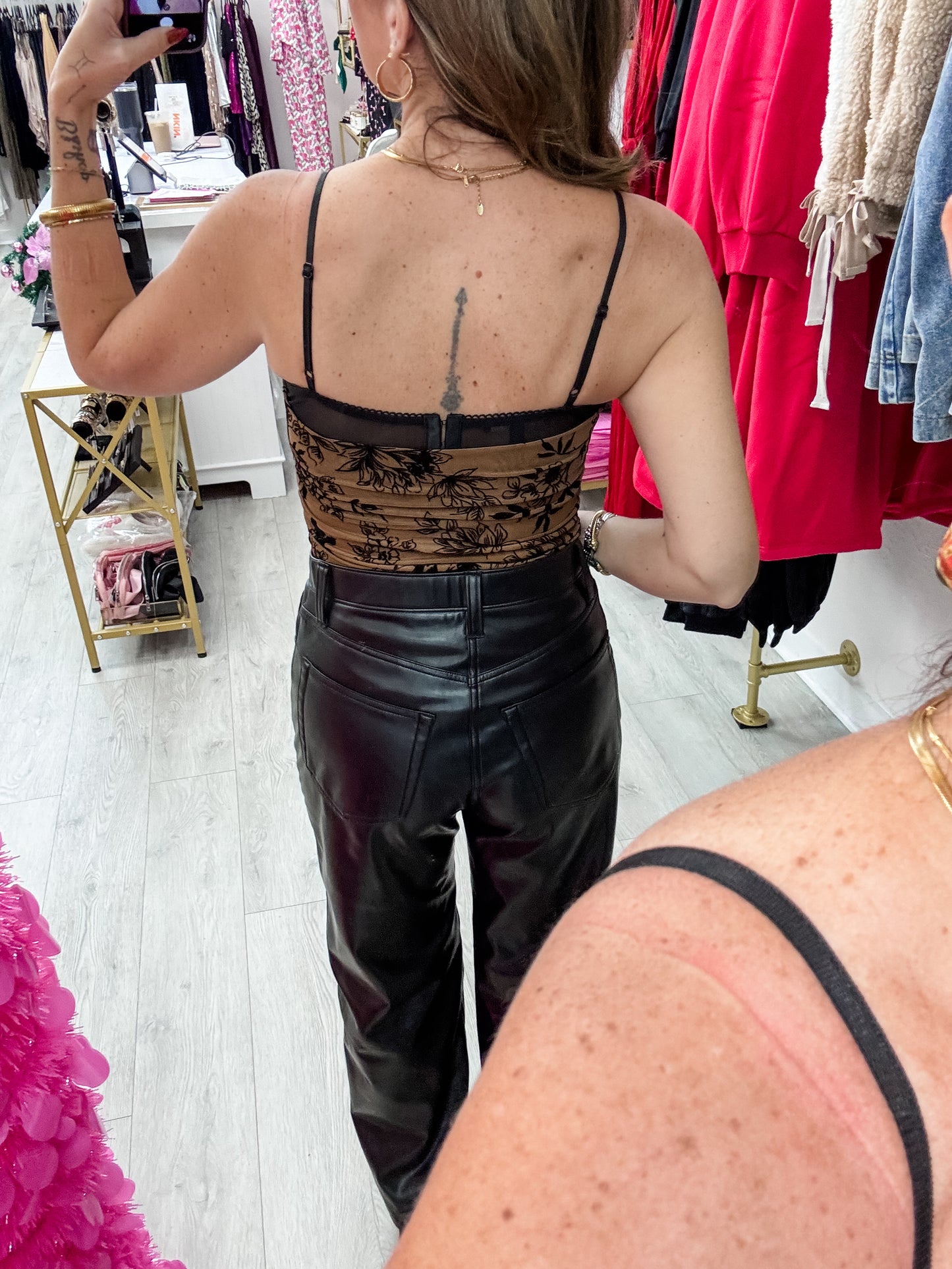 Brown & Black Burnout Velvet Floral Bodysuit