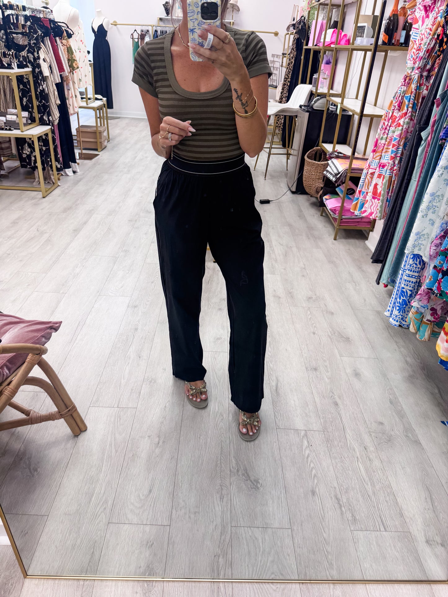 Black Elastic Wide Band Pants