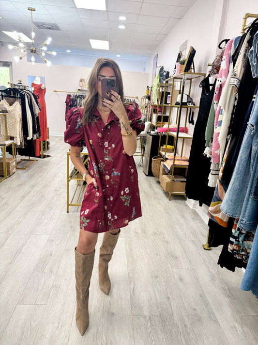 Burgundy Floral Dress