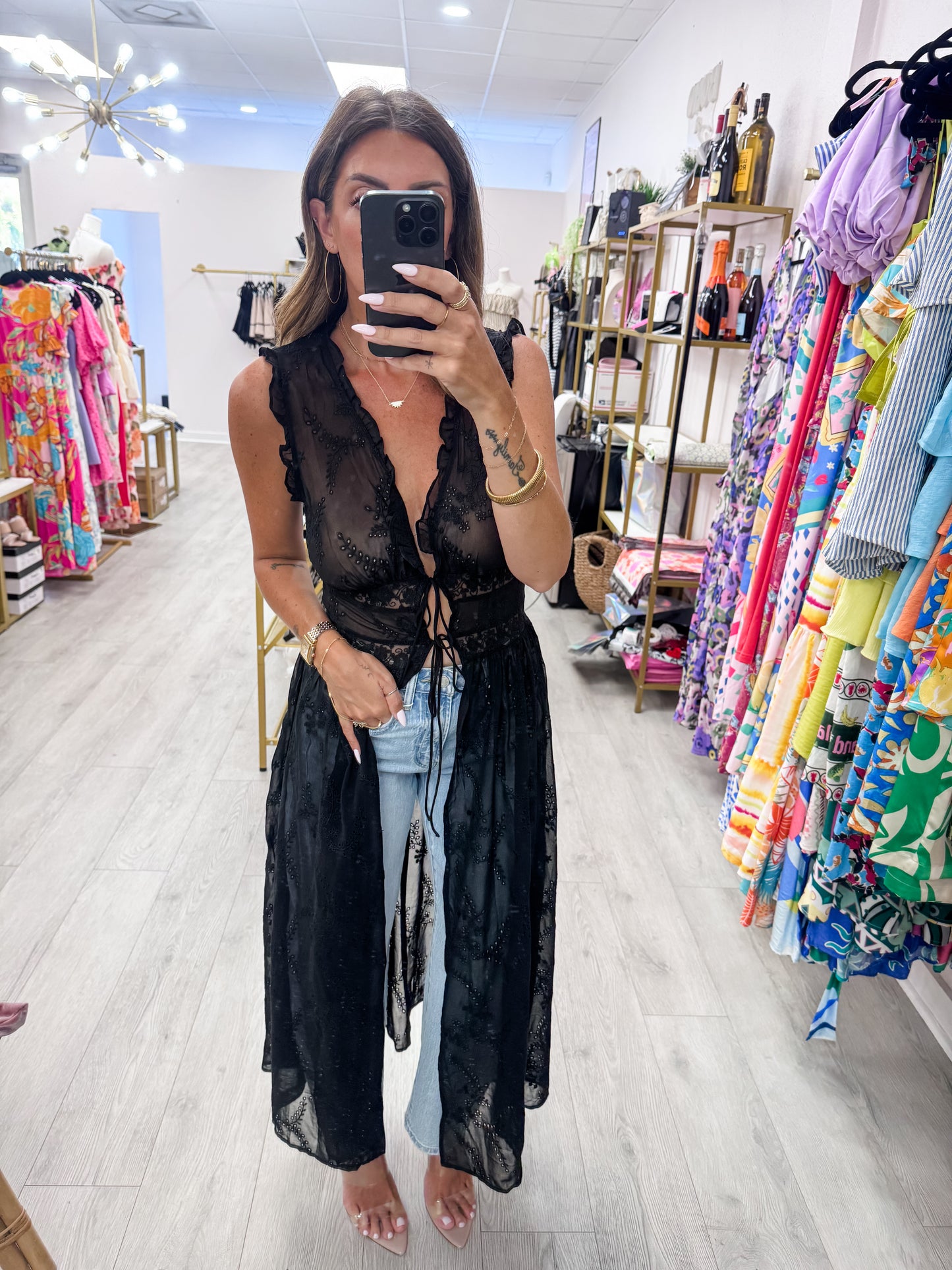 Black Embroidered Chiffon Top