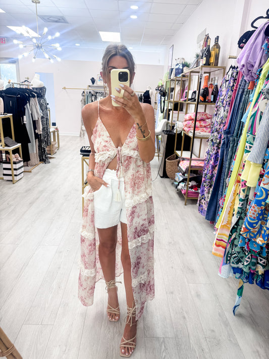 Ivory & Pink Cami Tie Front Top