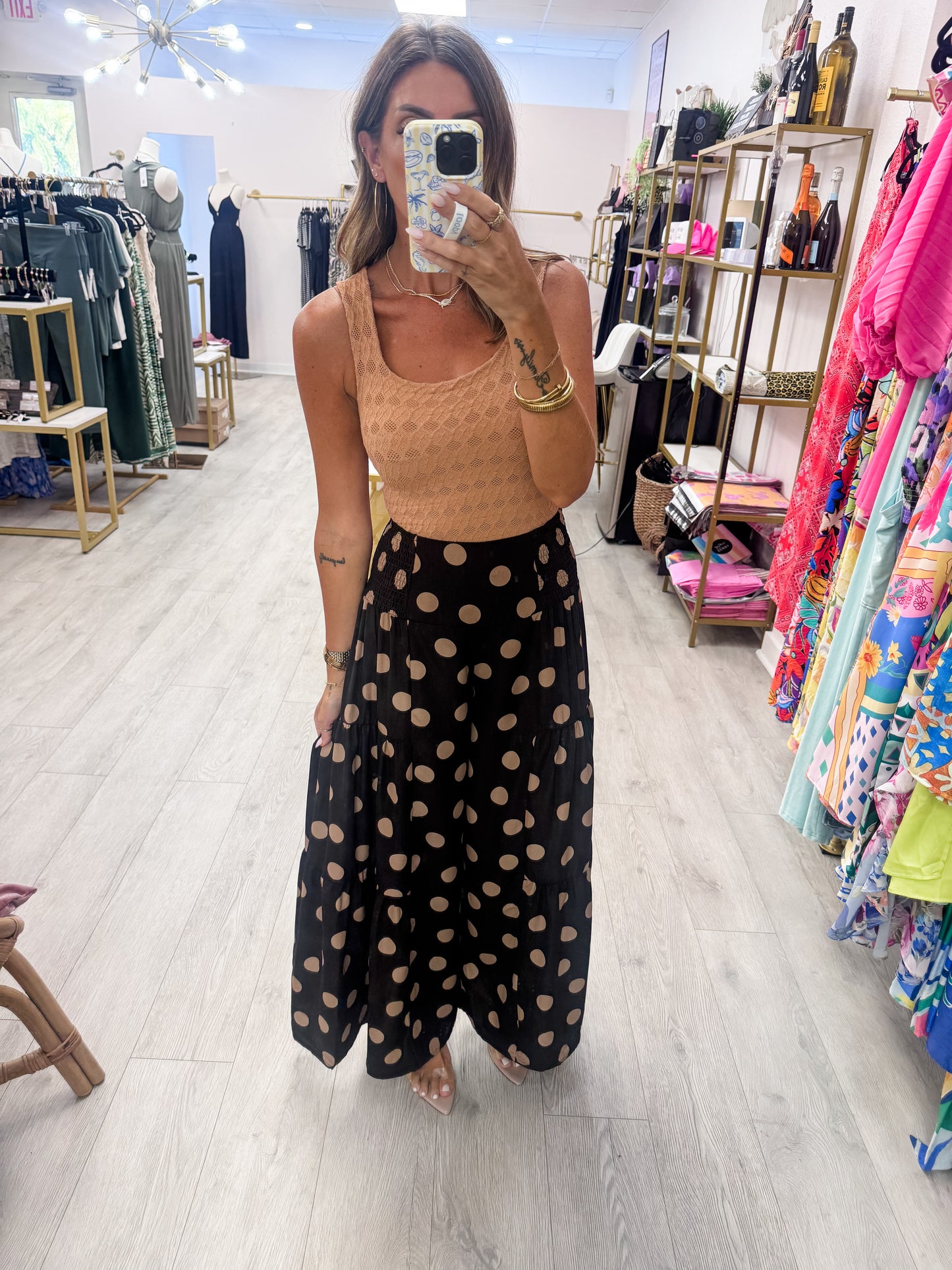 Black Tiered Polka Dot Wide Leg Pants
