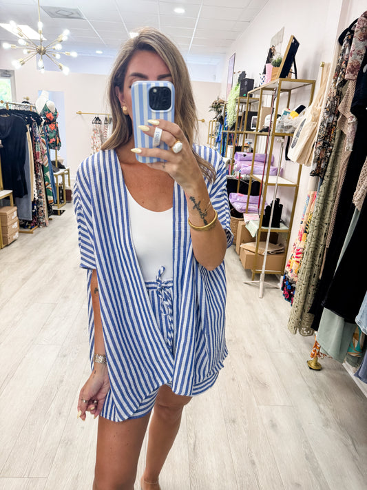 Relaxed Striped Kimono & Shorts Set