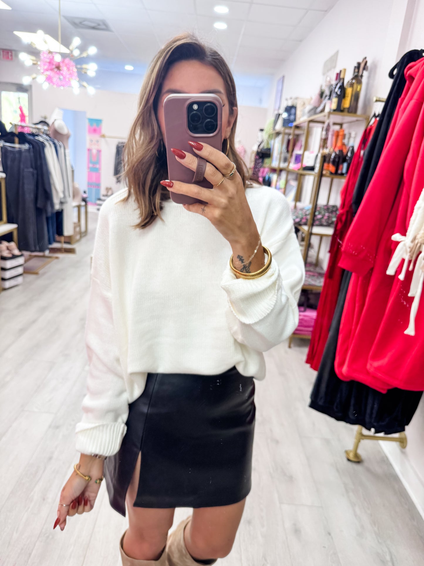 Whip Cream Oversized Roll Neck Knit Sweater