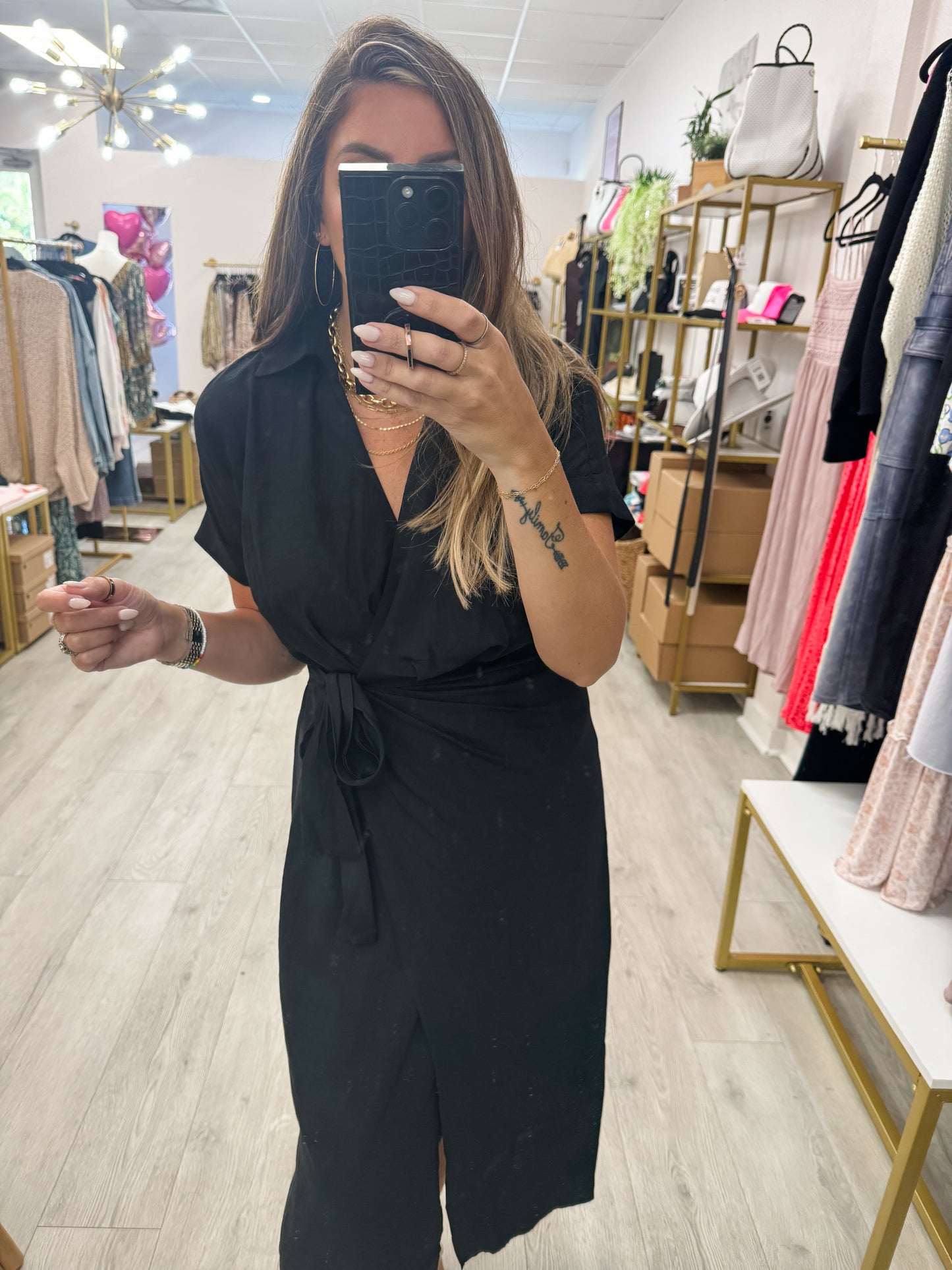 Front Tie Wrap Midi Dress