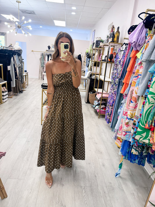 Brown Poplin Polka Dot Maxi Dress