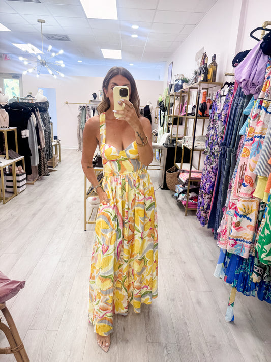 Floral Lace-Up Resort Maxi Dress