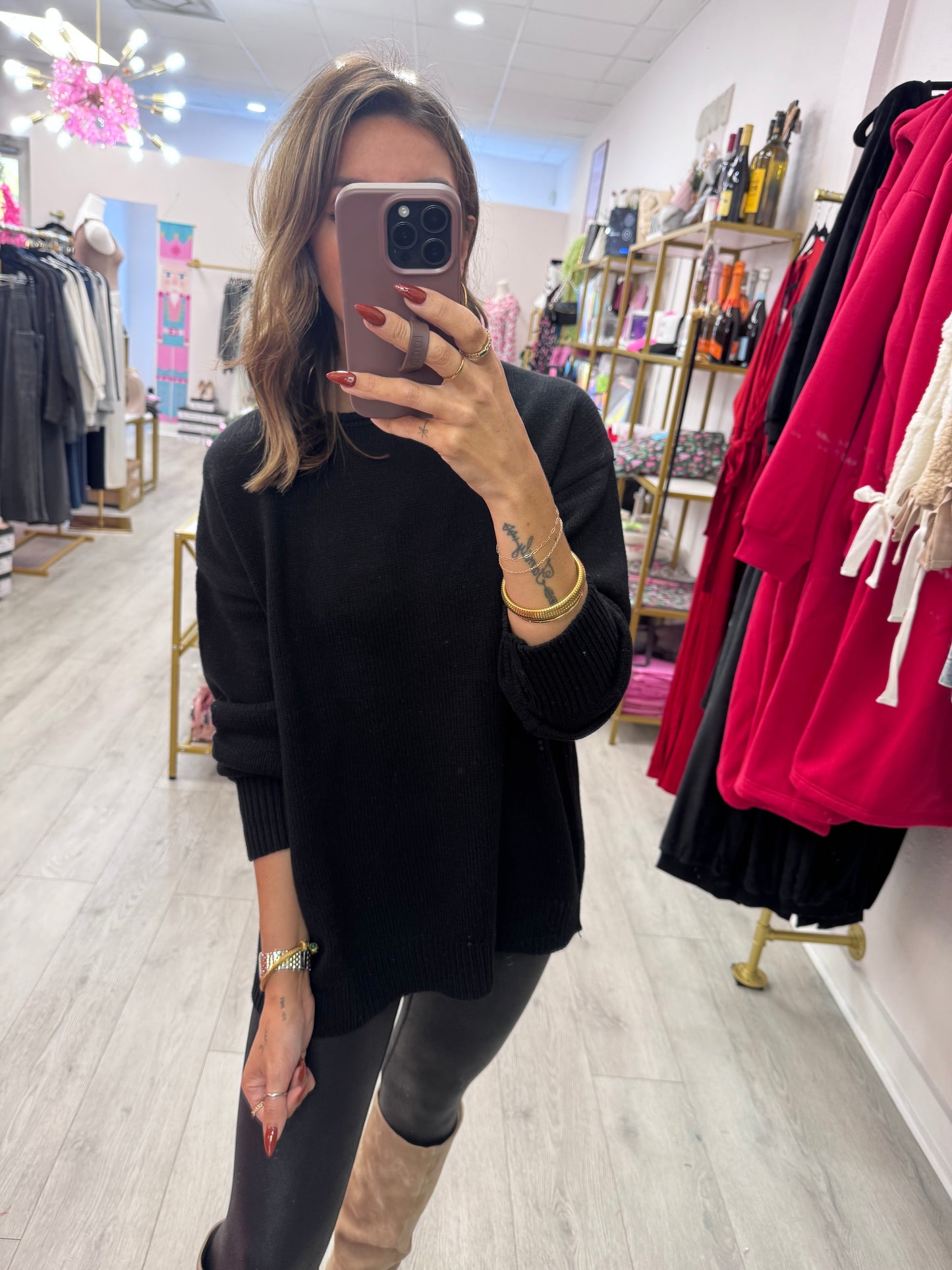 Black Oversized Roll Neck Knit Sweater