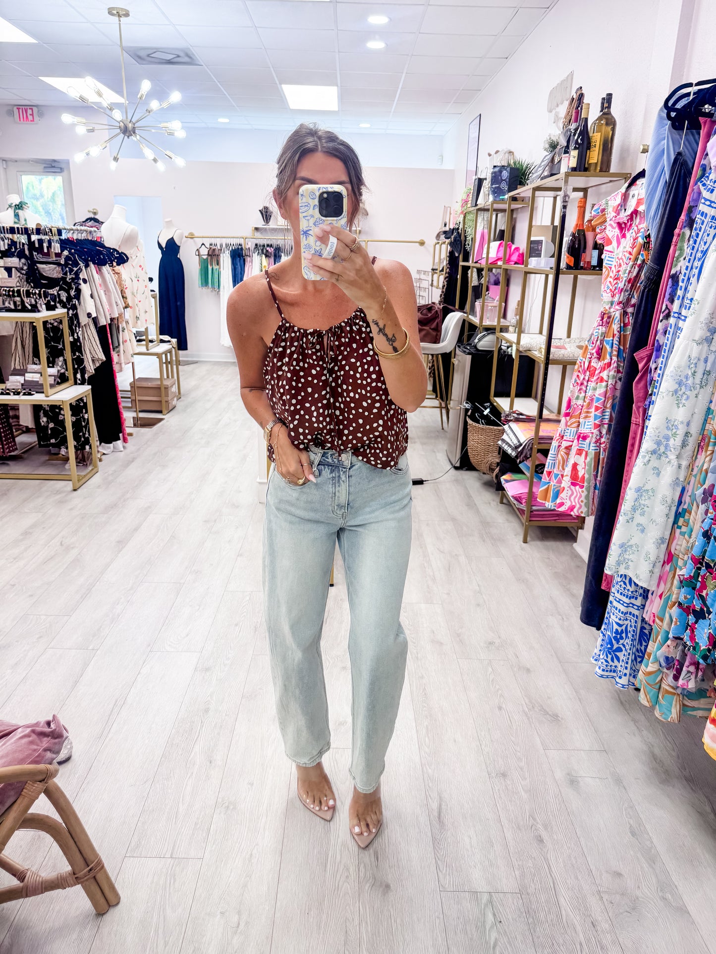 Brown Polka Dot Keyhole Cami Top