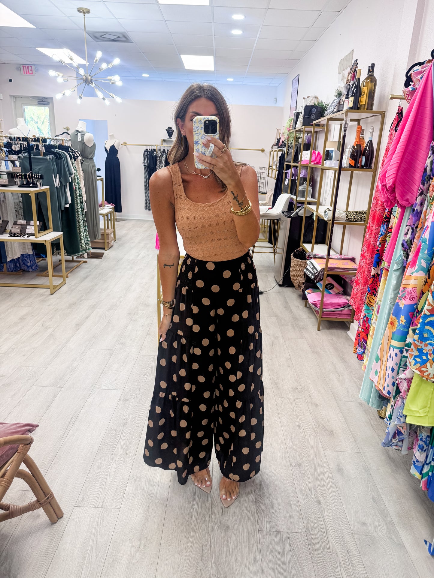 Black Tiered Polka Dot Wide Leg Pants