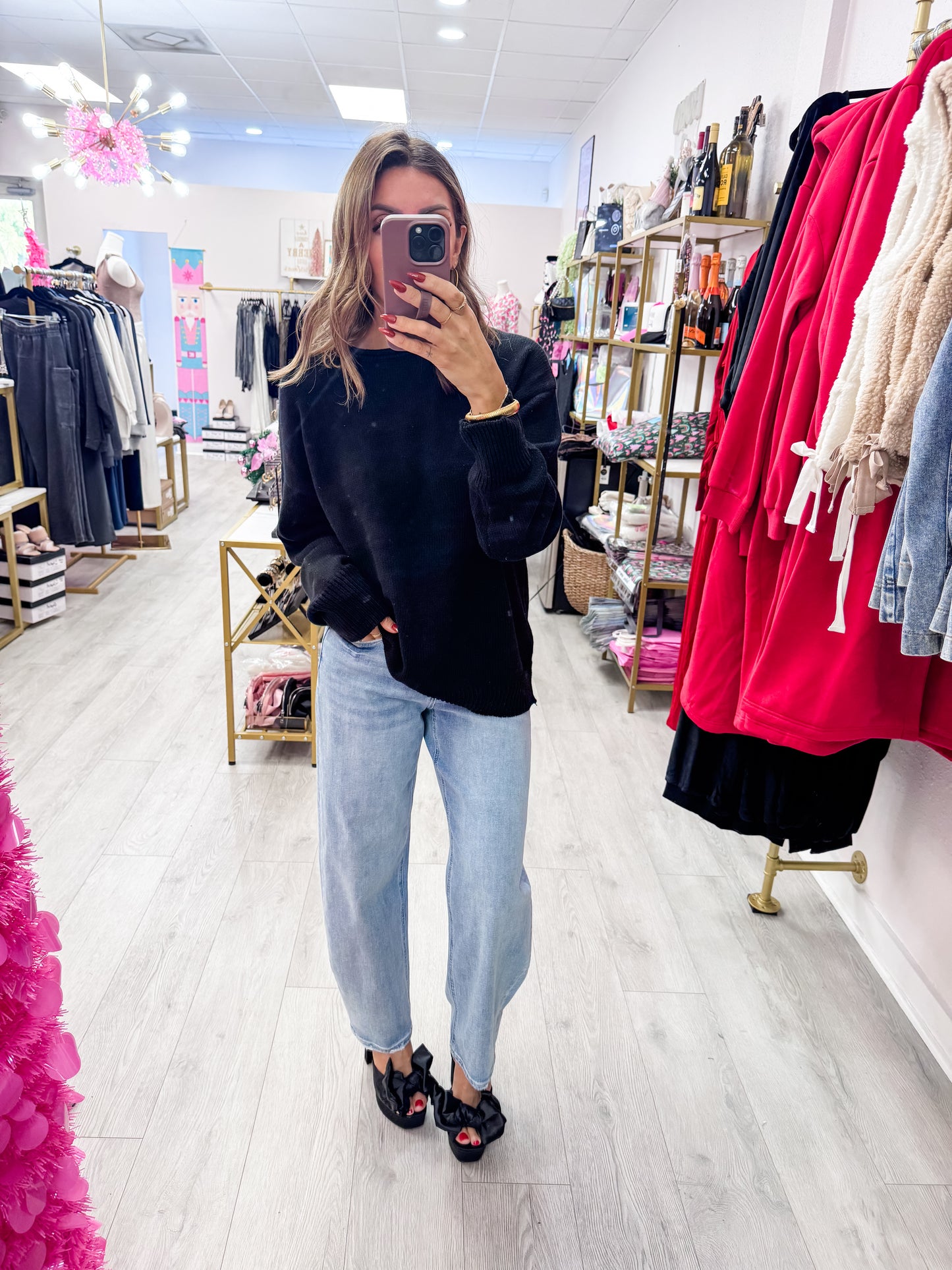 Black Oversized Roll Neck Knit Sweater