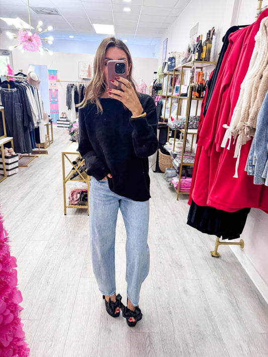 Black Oversized Roll Neck Knit Sweater