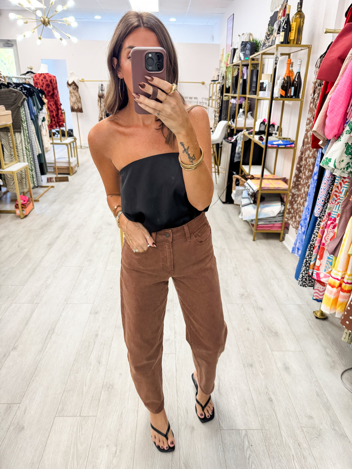 Black Satin Strapless Bow Back Top