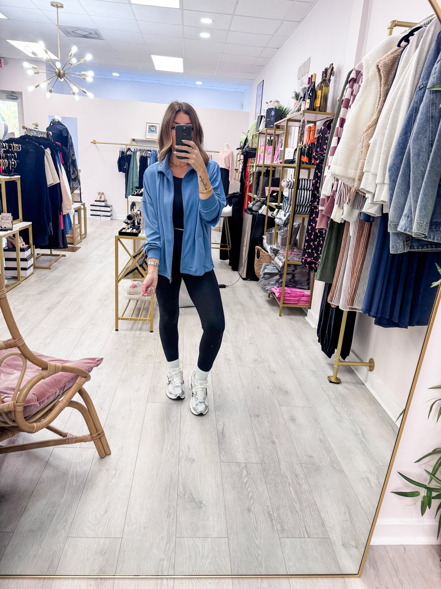 Gray Blue High Neck Zip-Up Jacket