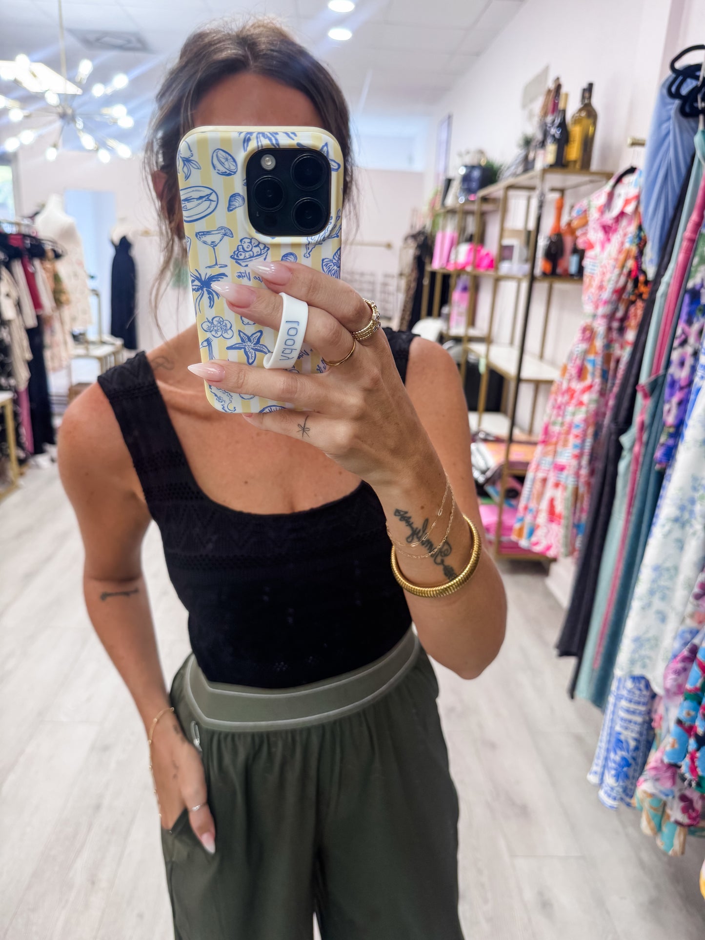 Black Lace Textured Square Tank Top