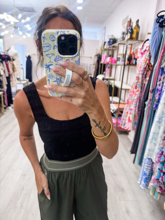 Black Lace Textured Square Tank Top
