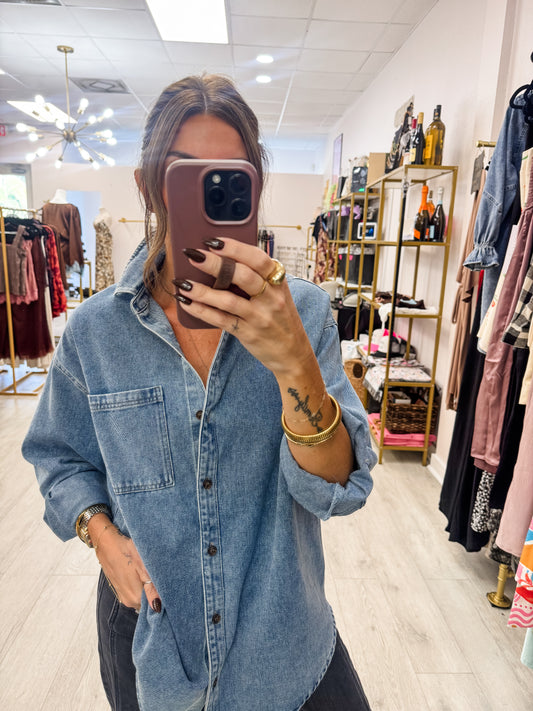 Light Denim Button-Up Collar Shirt