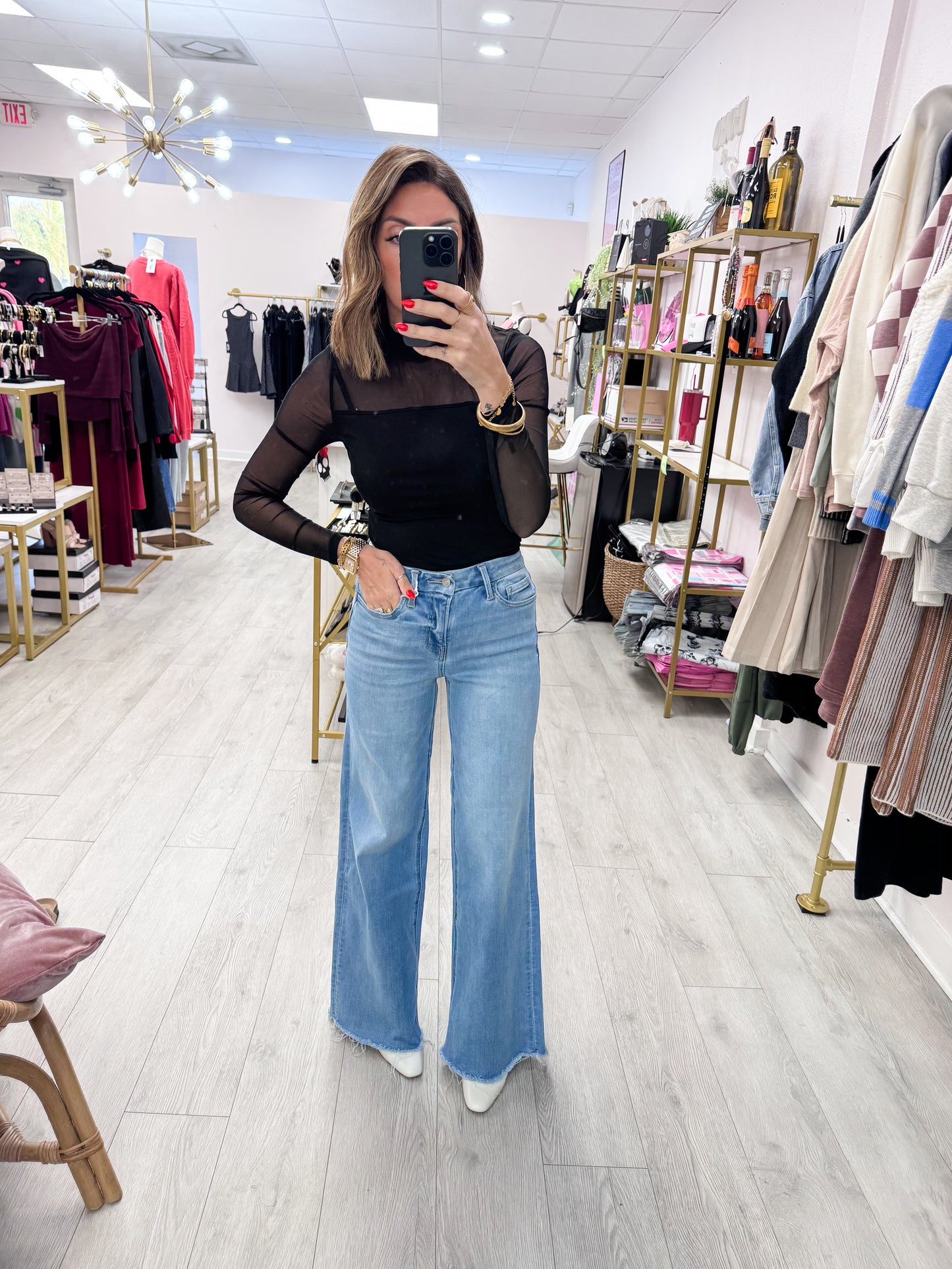 Lovervet by VERVET High Rise Medium Wash Raw Hem Wide Leg Jeans