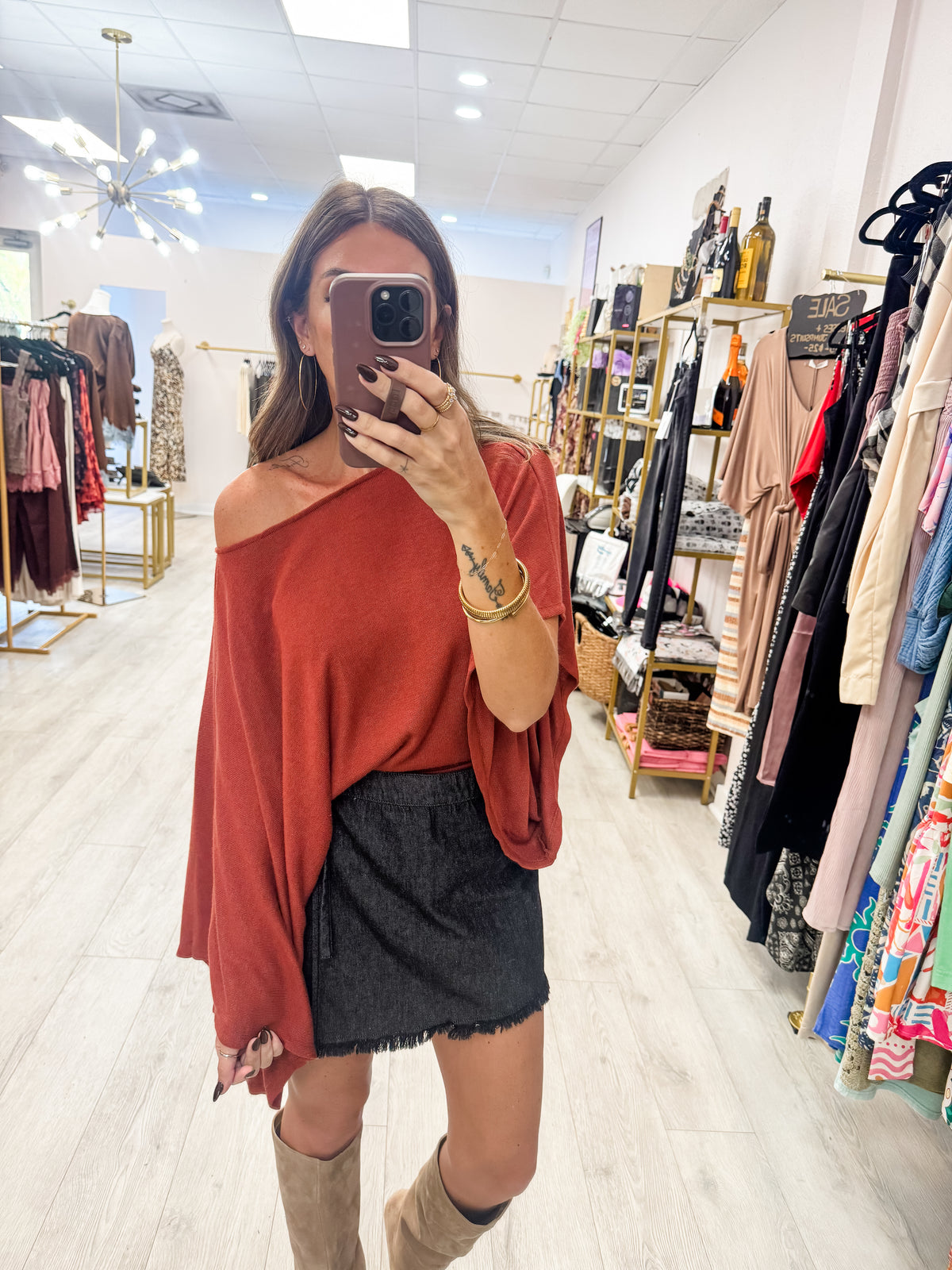 Brick One Shoulder Asymmetrical Top