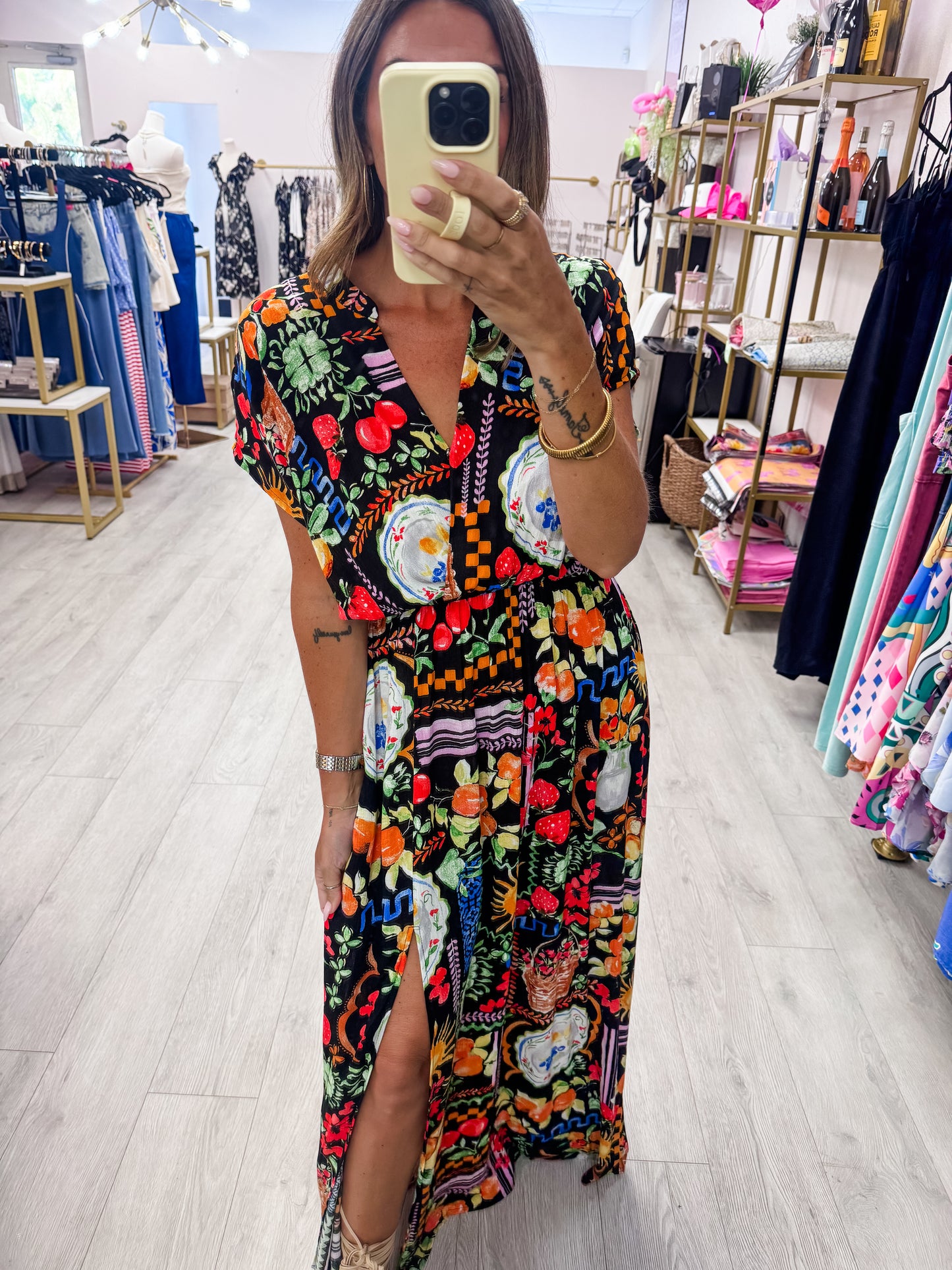Black Tropical Print Maxi Dress