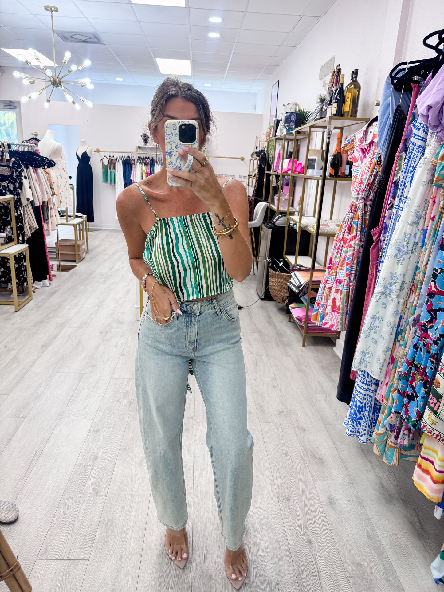 Abstract Stripe Tie Back Top