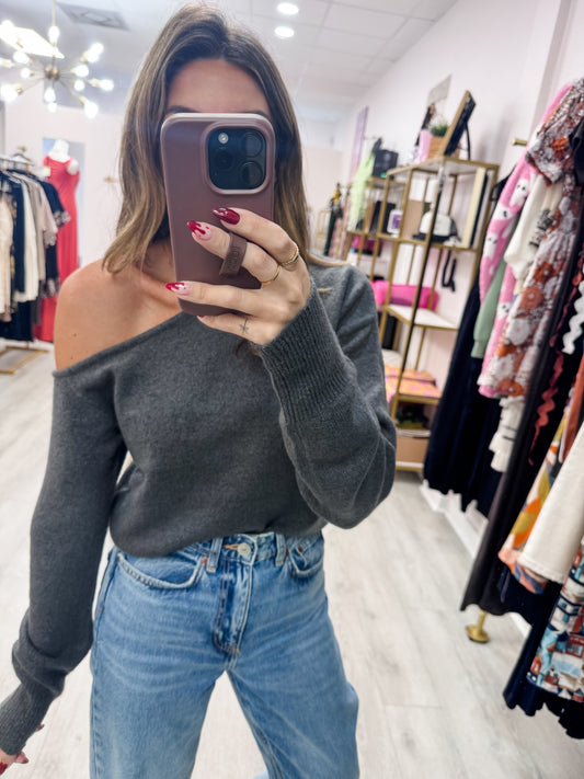 Washed Black Charcoal Asymmetrical Sweater Top