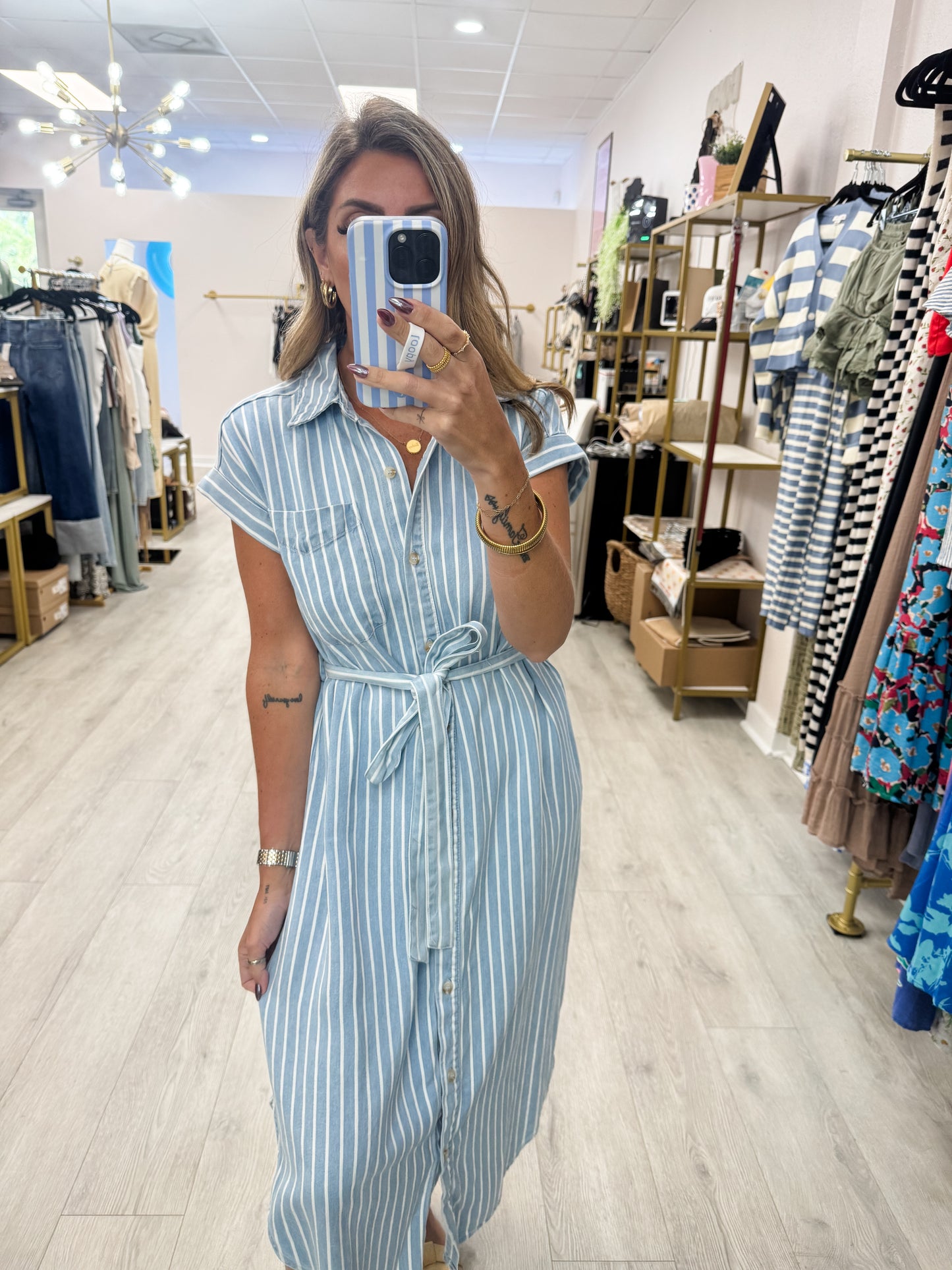 Striped Chambray Midi Dress