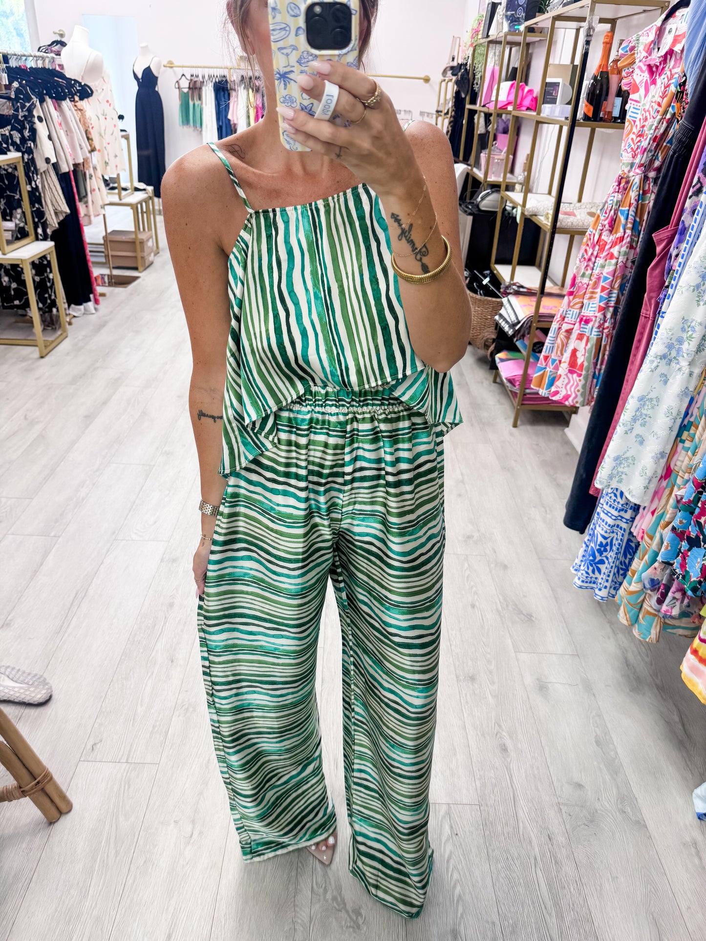 Abstract Stripe Wide Leg Pants