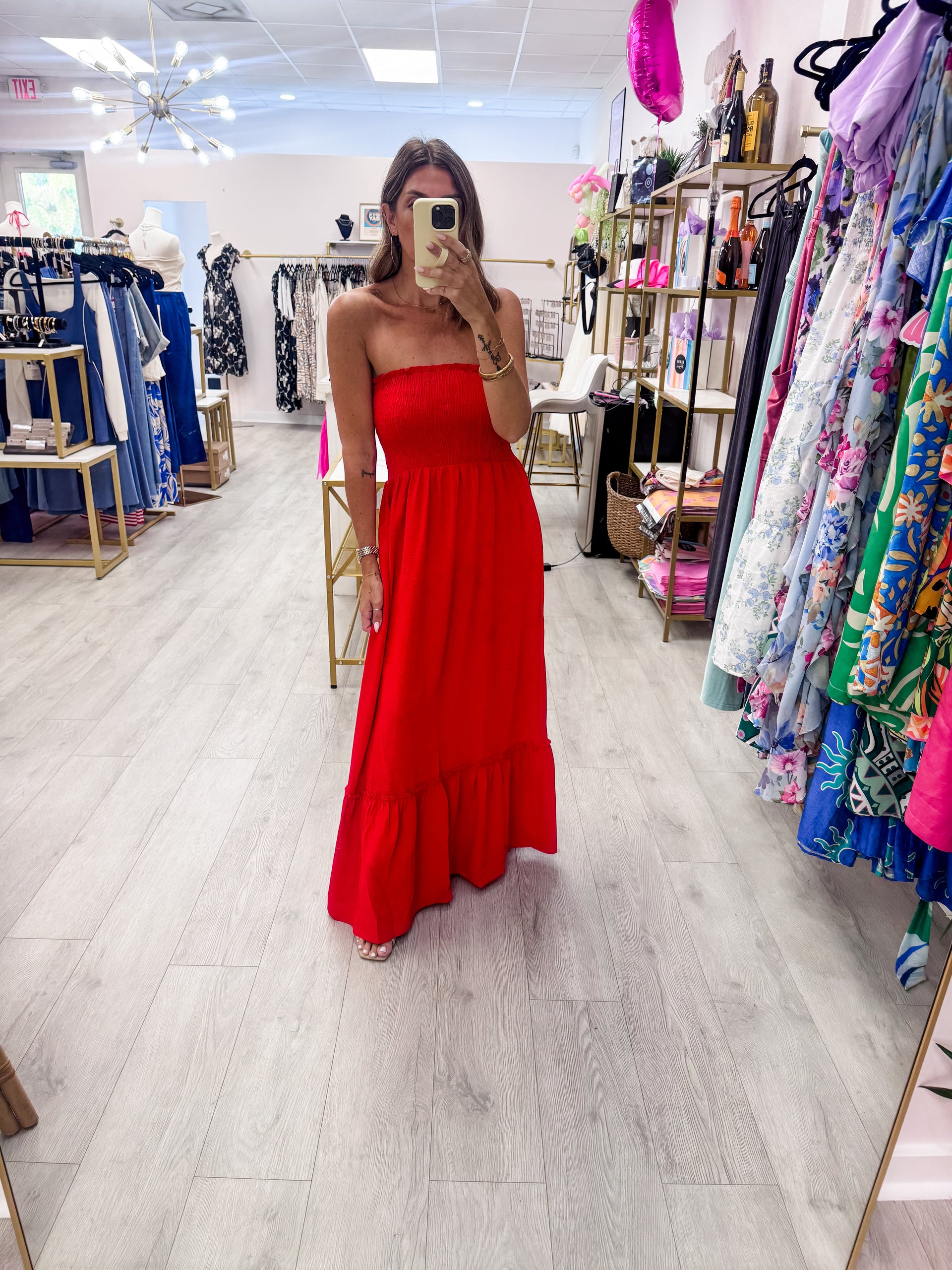 Red Strapless Boho Maxi Dress – Boho and Boujee Boutique