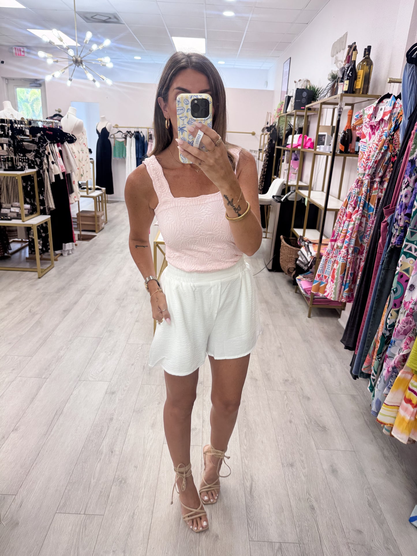 Icy Pink Lace Textured Square Top