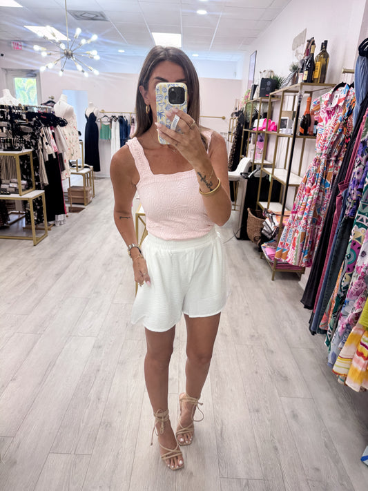 Icy Pink Lace Textured Square Top