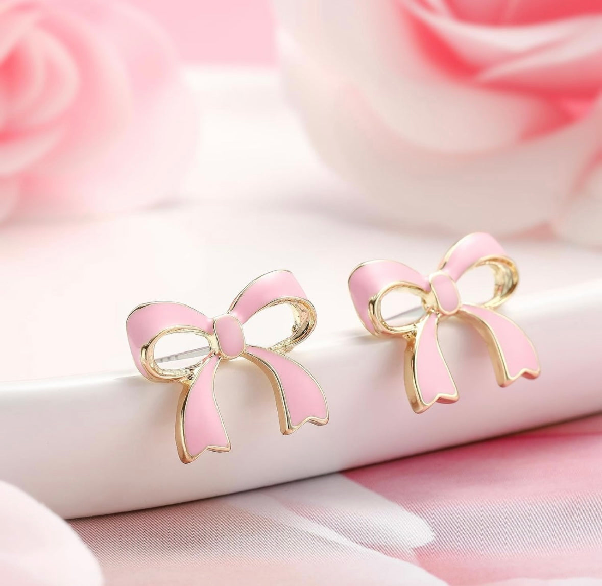 Pink Bow Stud Earrings