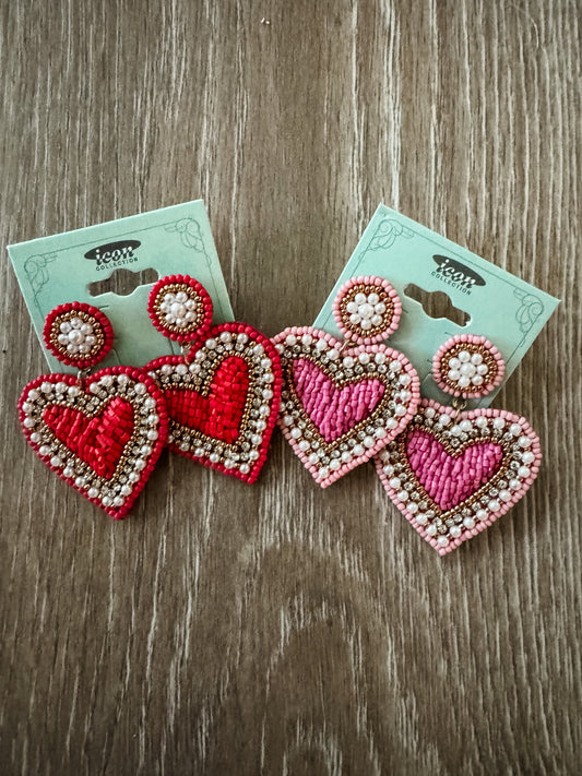 Seed Bead Heart Earrings