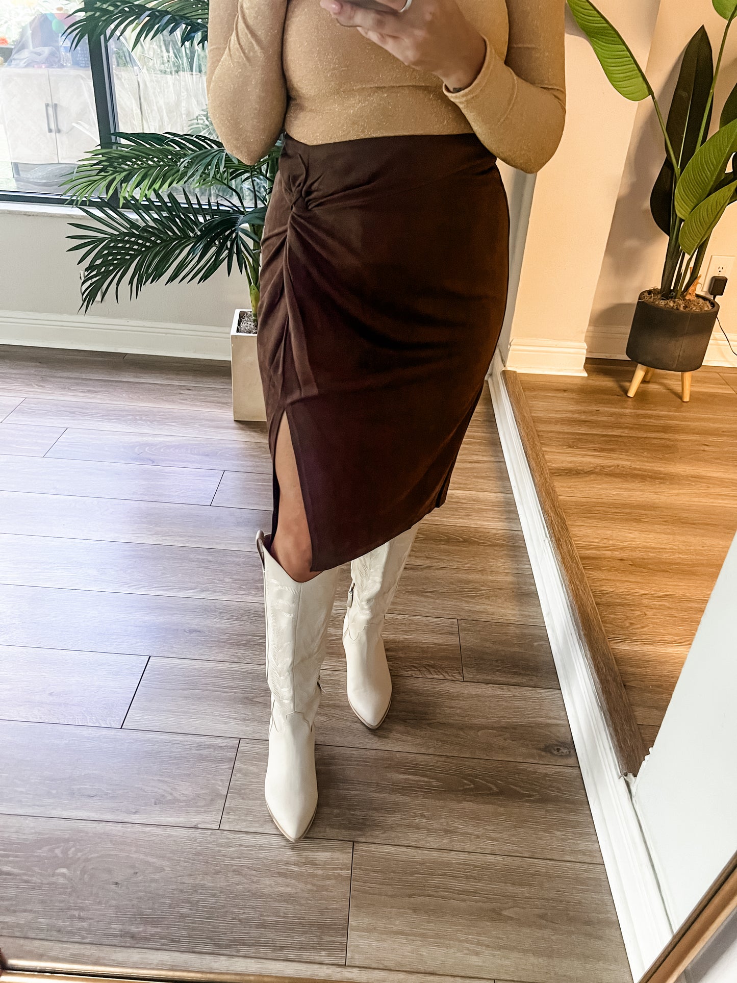 The Chocolate Suede Skirt