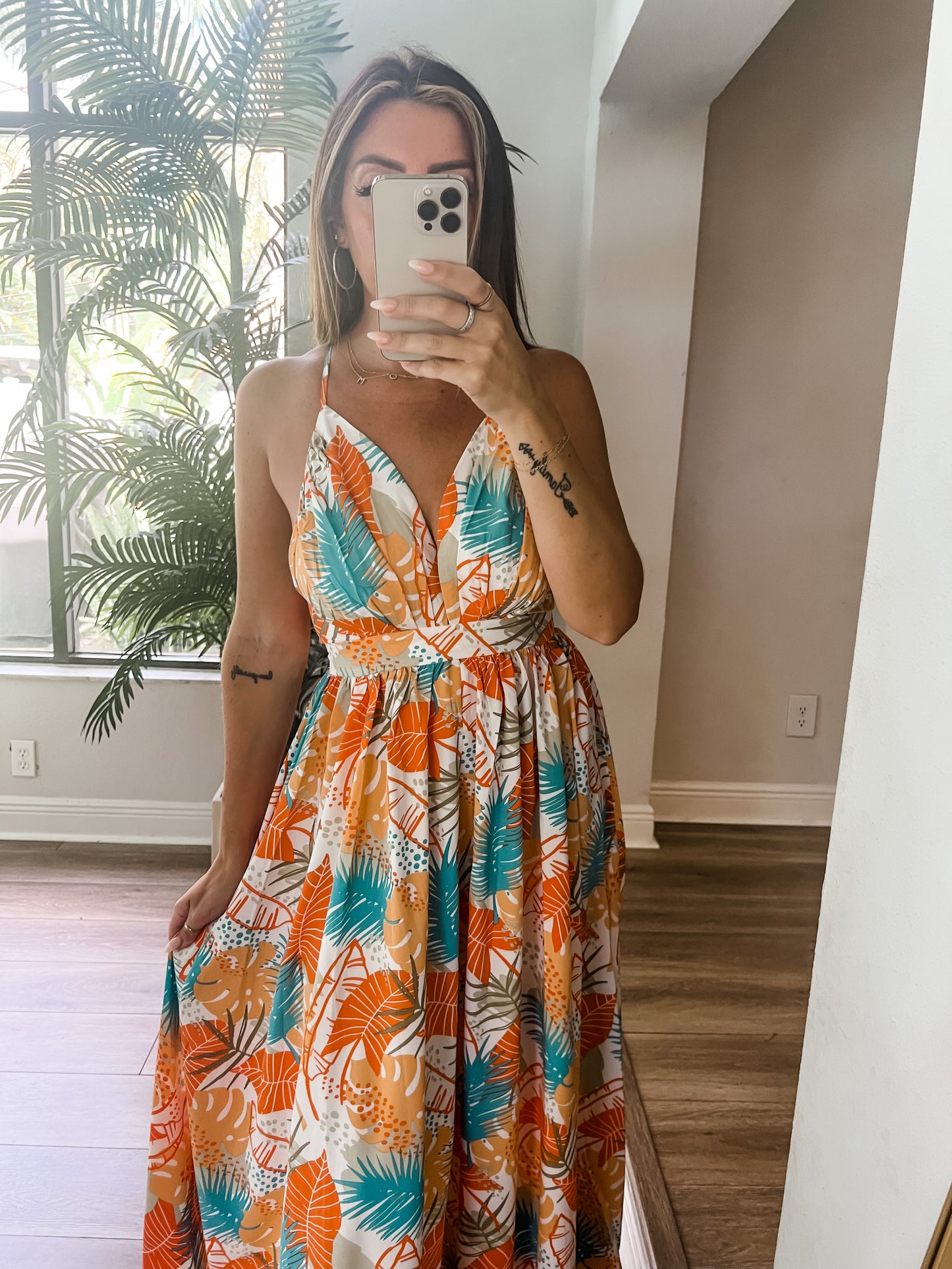 The Orange Palm Maxi Dress