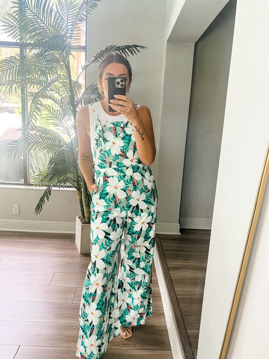 The Mint Floral Overalls