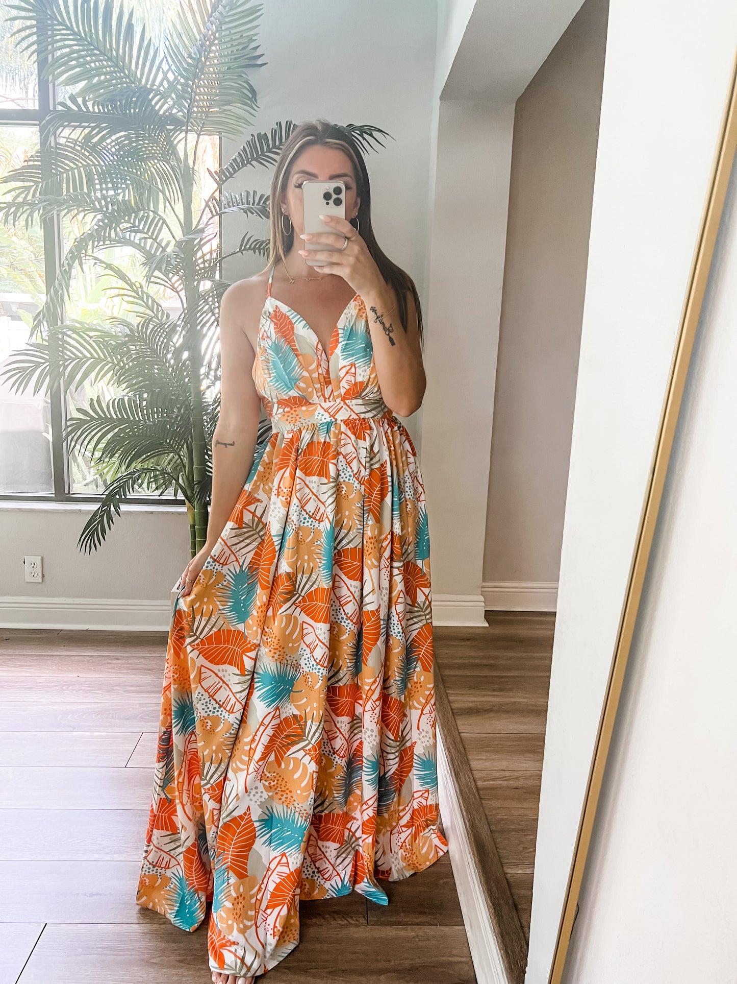 The Orange Palm Maxi Dress