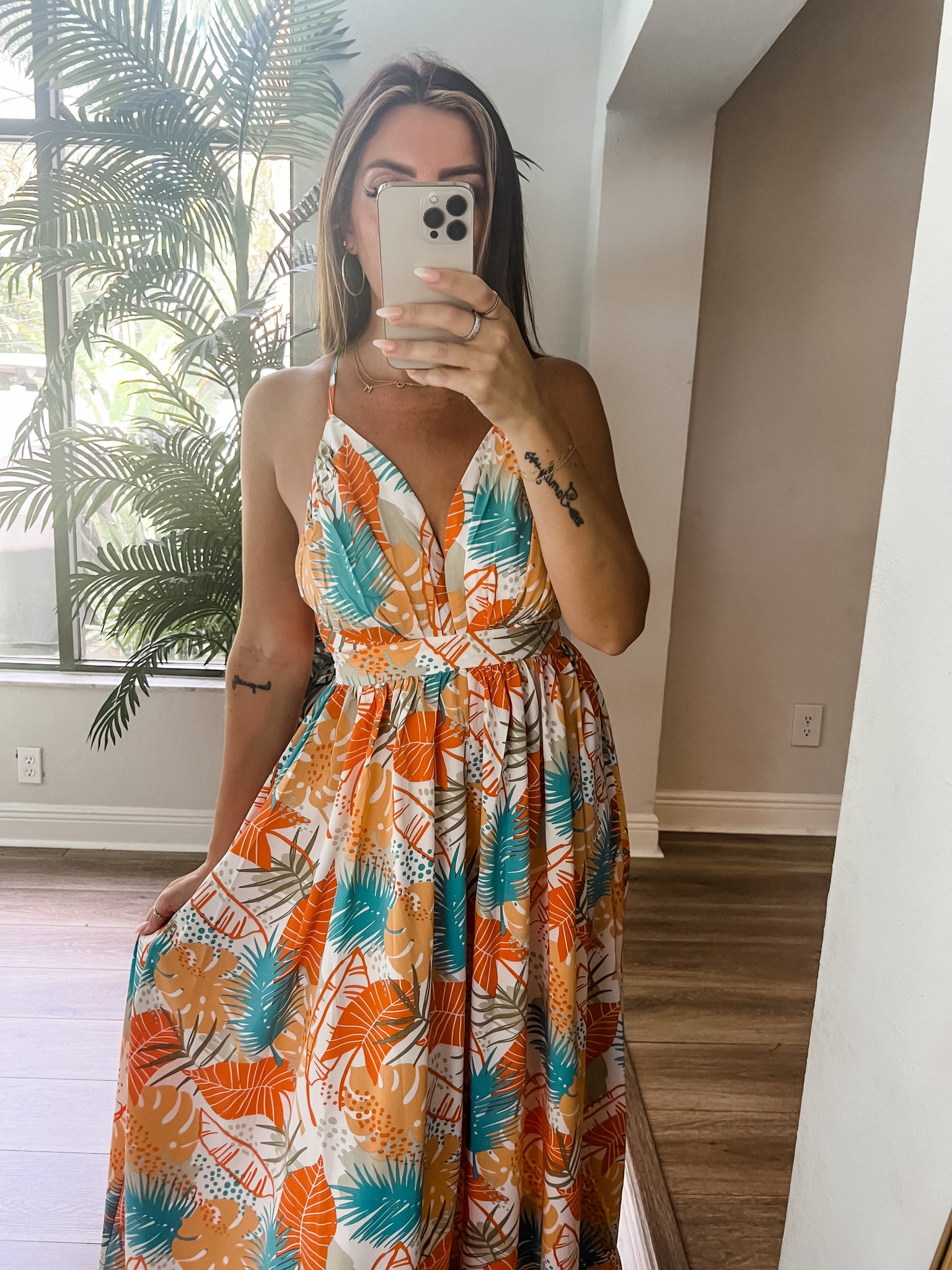 The Orange Palm Maxi Dress