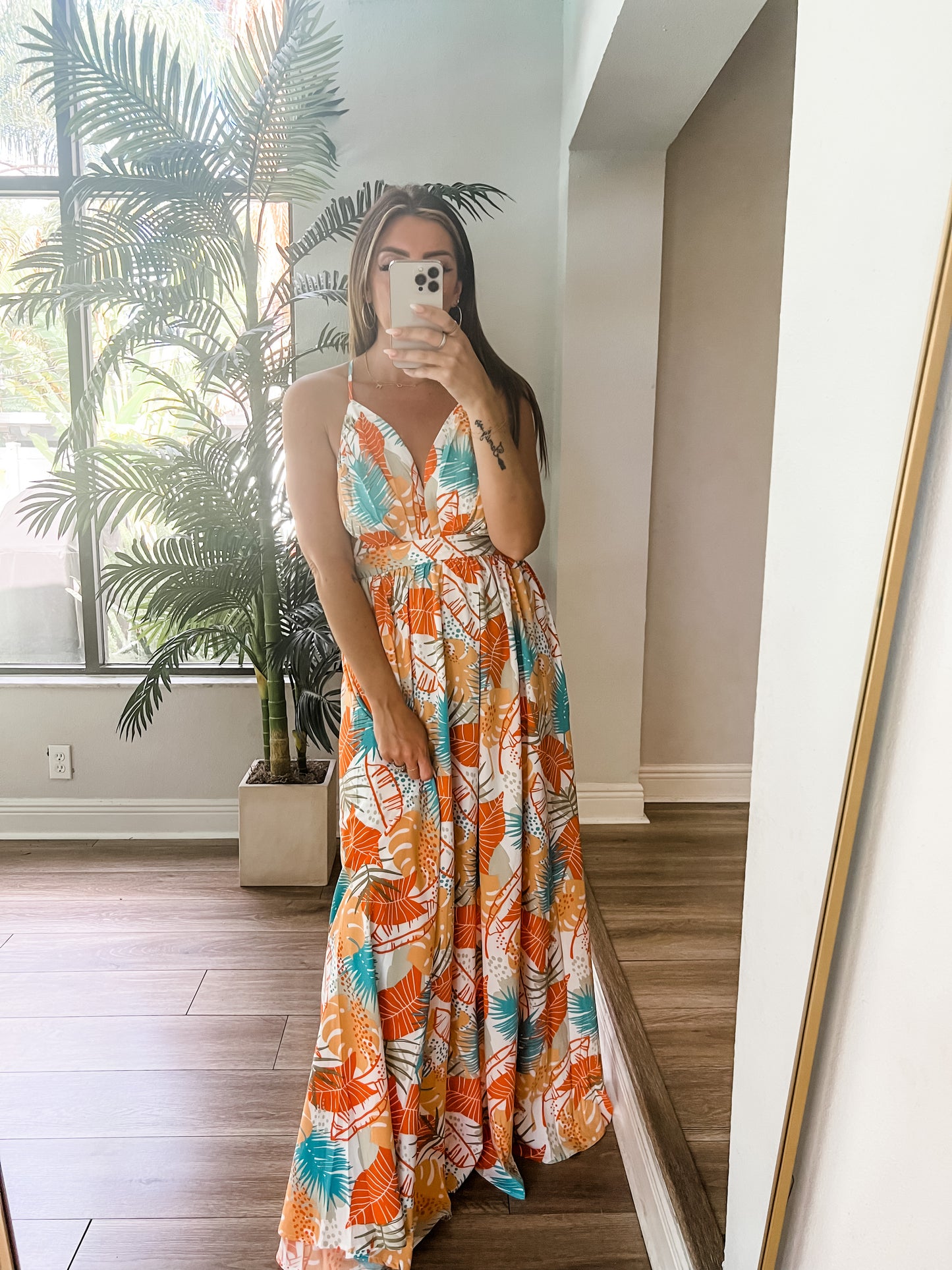 The Orange Palm Maxi Dress