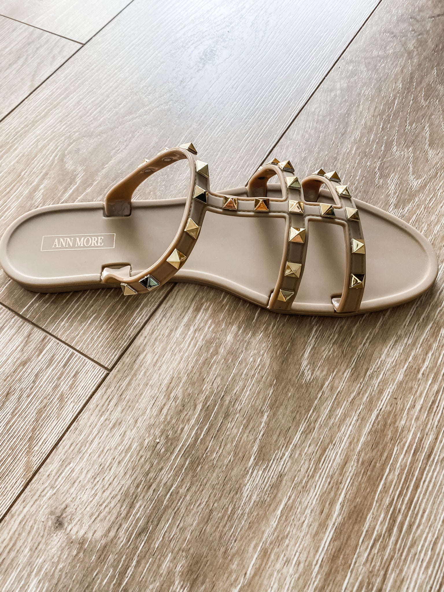 Dark Beige Designer Inspired Studded Sandals
